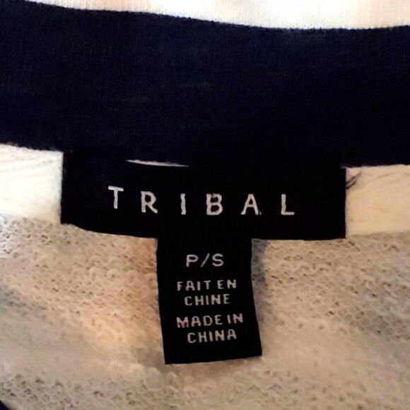 Tribal Nautical Cotton Cardigan Jacket P/S Navy White Zippered Pockets - Picture 4 of 9